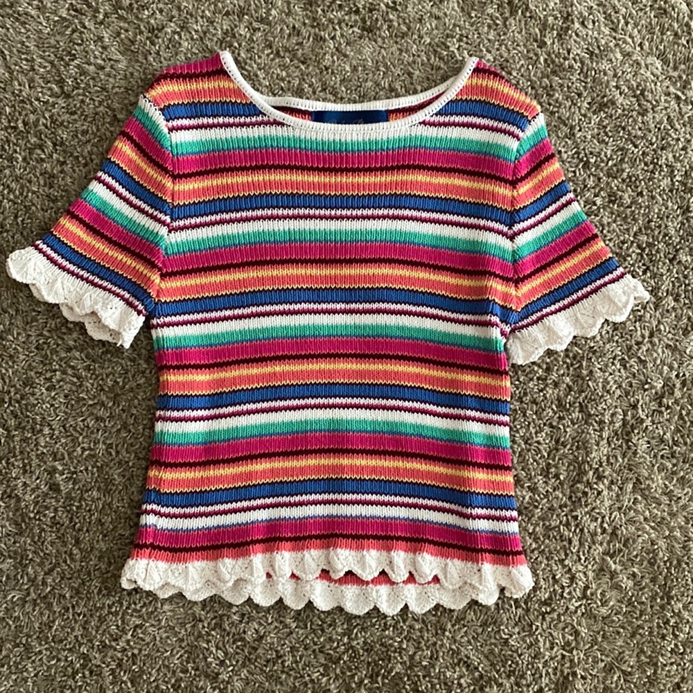 Blue Rain sweater shirt with trim on the sleeves and bottom of the shirt
